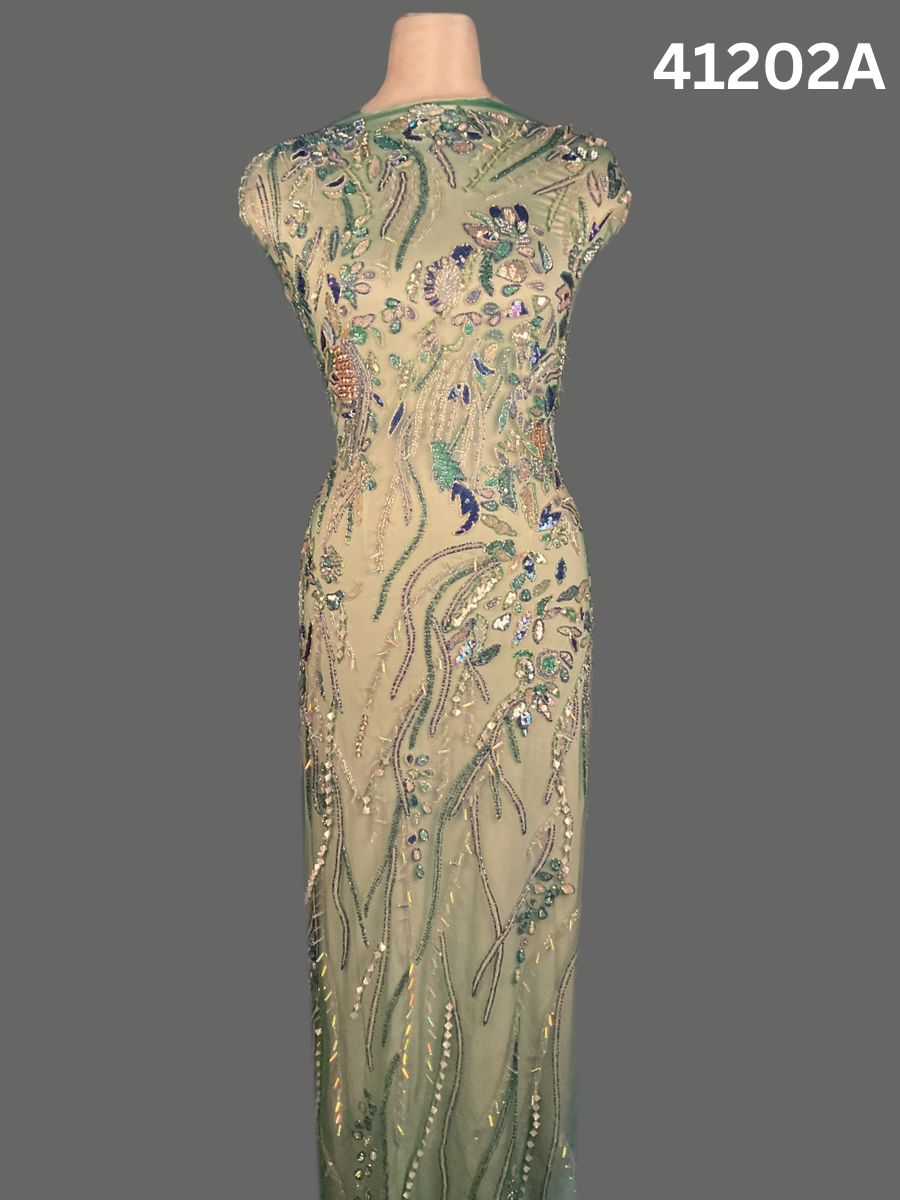 #41202A Luxurious Hand-Beaded Fabric in Floral Design – Exquisitely Embellished with Exotic Beads and Sequins for Couture, Bridal, and Statement Fashion Pieces