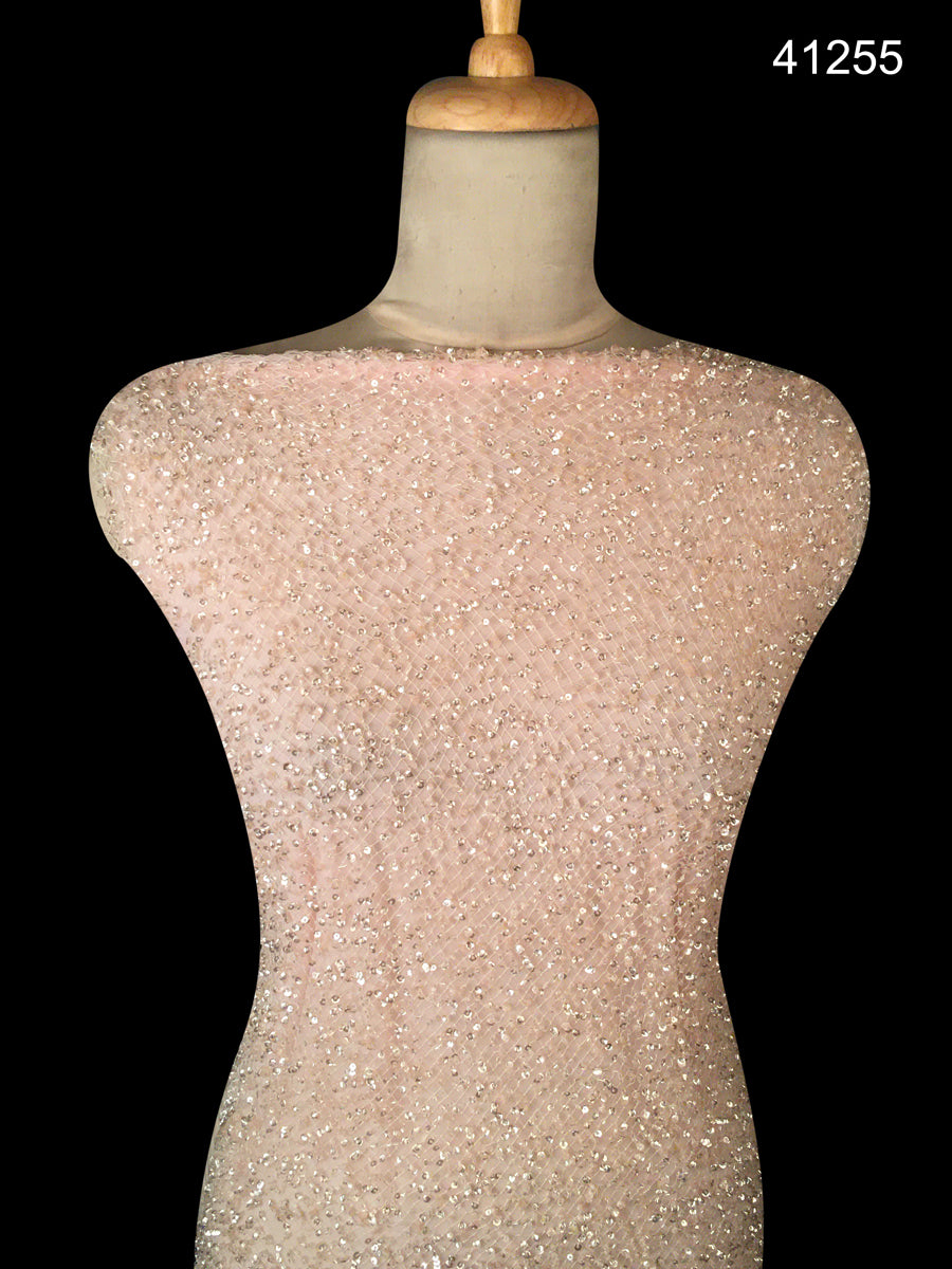#41255 Opulent Oasis: Hand-Beaded Fabric Creating an Oasis of Opulence with Beads and Sequins