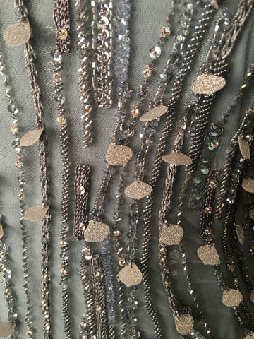 #41315 Serenity Sands: Hand-Beaded Textile Evoking Tranquil Sands with Delicate Beads and Sequins