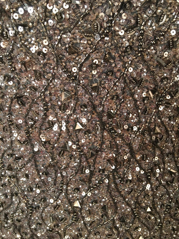 #41322 Enchanted Evening: Hand-Beaded Fabric for Captivating Nights with Gleaming Beads and Sequins