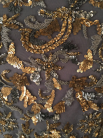 #41351 Wonderful Hand-Beaded Fabric with Intricate Embroidery, Sparkling Beads, and Shimmering Sequins in a Sleek and Modern Design
