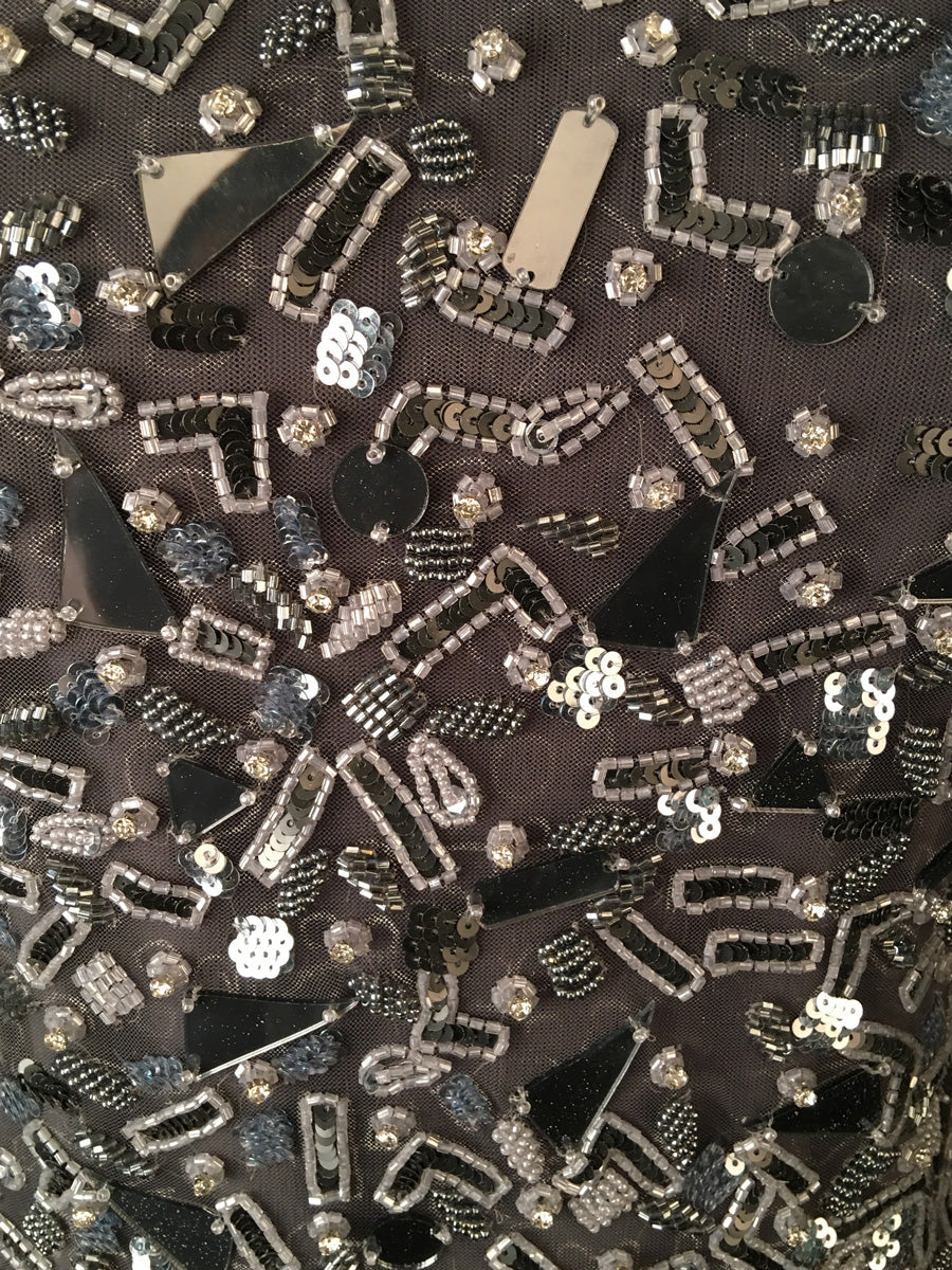#41353EF Beaded Blossoms: Hand-Beaded Fabric Blooming with Beaded Flowers and Dainty Sequins