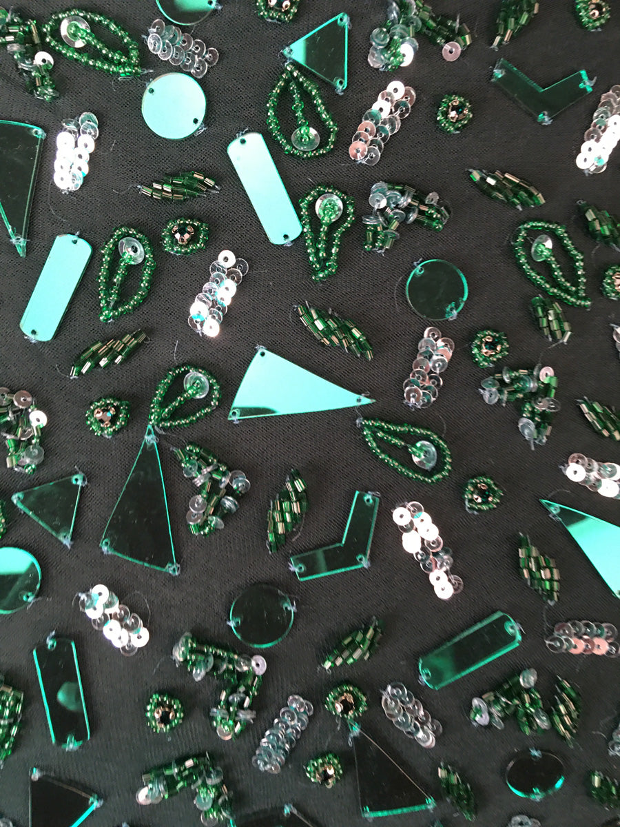 #41353EF Beaded Blossoms: Hand-Beaded Fabric Blooming with Beaded Flowers and Dainty Sequins
