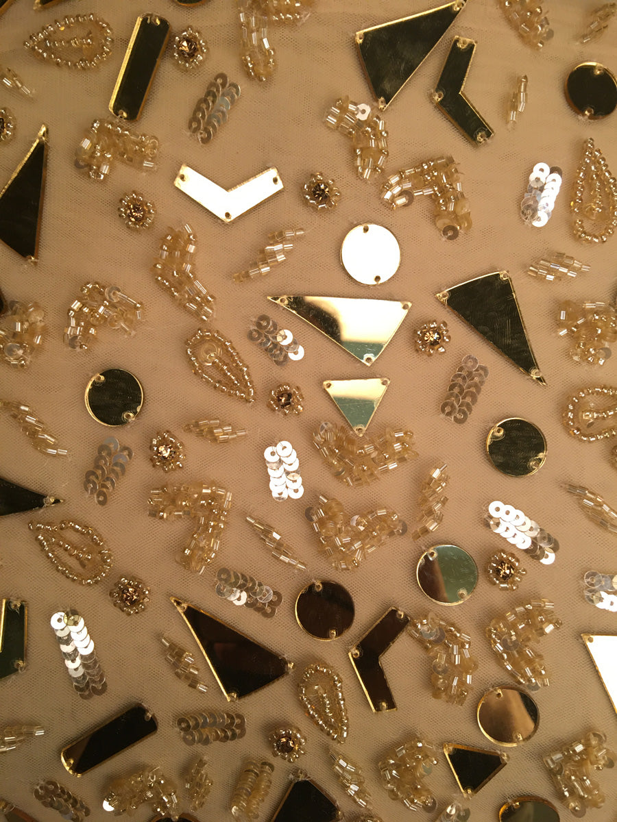 #41353EF Beaded Blossoms: Hand-Beaded Fabric Blooming with Beaded Flowers and Dainty Sequins