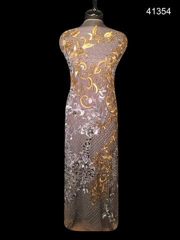 #41354 Whispering Petals: Handcrafted Dress Panel Adorned with Blossoming Beads and Sparkling Sequins