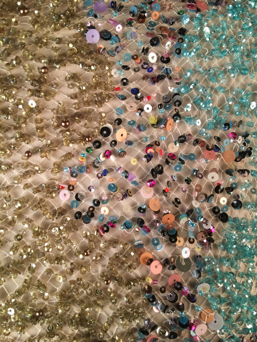 #41400 Enchanted Evening: Hand-Beaded Fabric for Captivating Nights with Gleaming Beads and Sequins