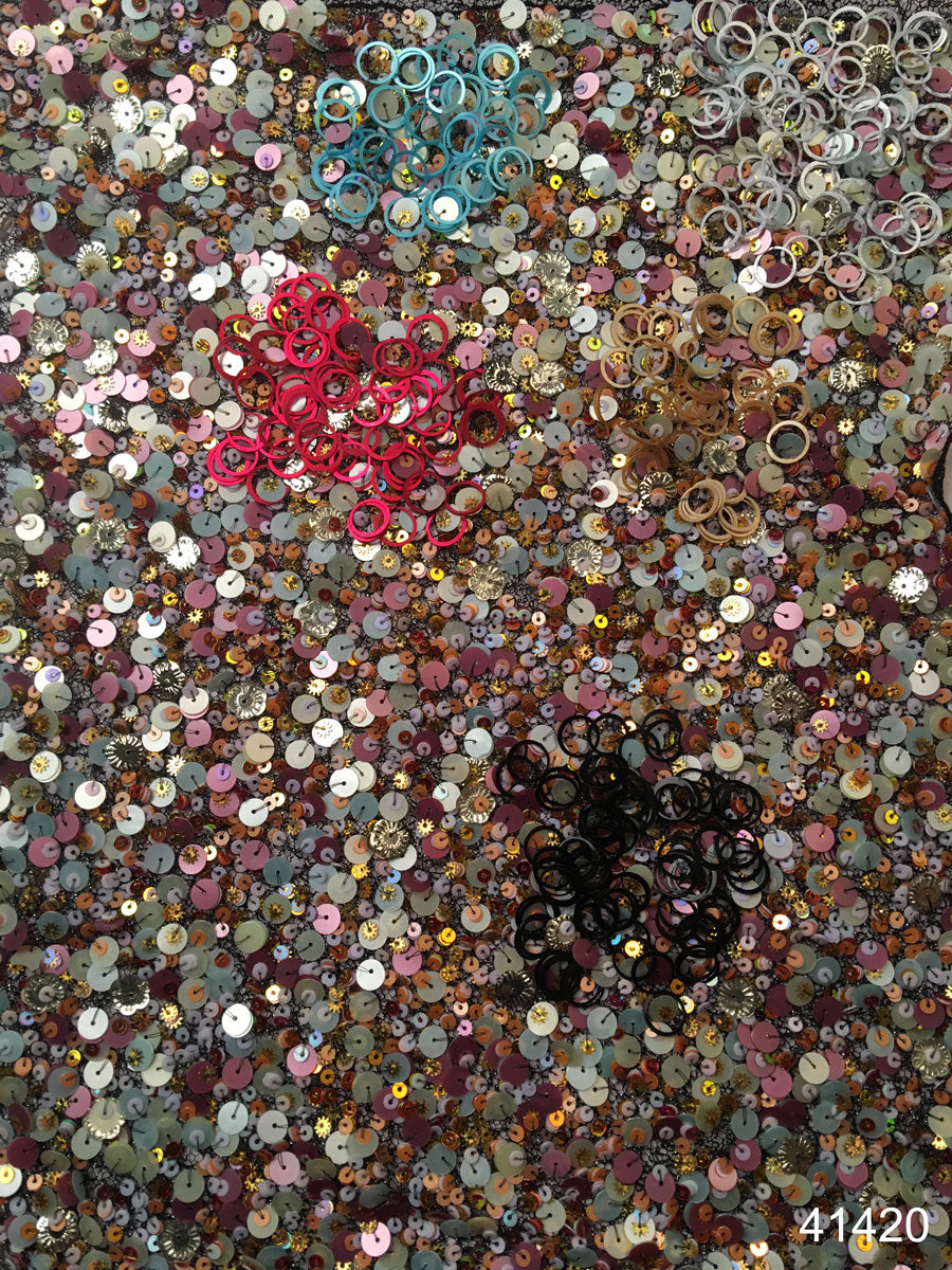 #41420  Enigmatic Enchantment: Hand-Beaded Fabric Enveloped in Mysterious Beads and Sequins