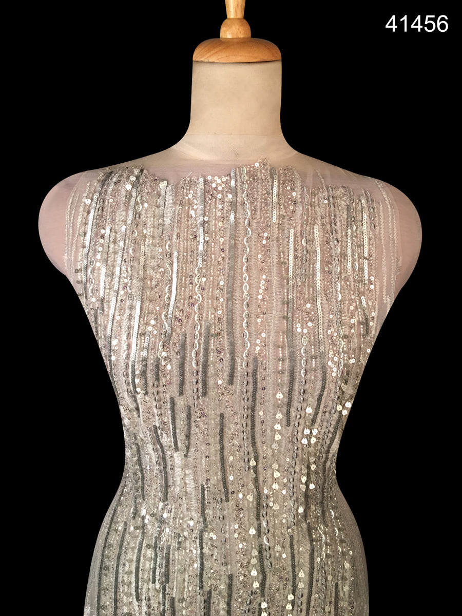 #41456 Ethereal Essence: Hand-Beaded Fabric Exuding an Ethereal Essence with Shimmering Beads and Sequins