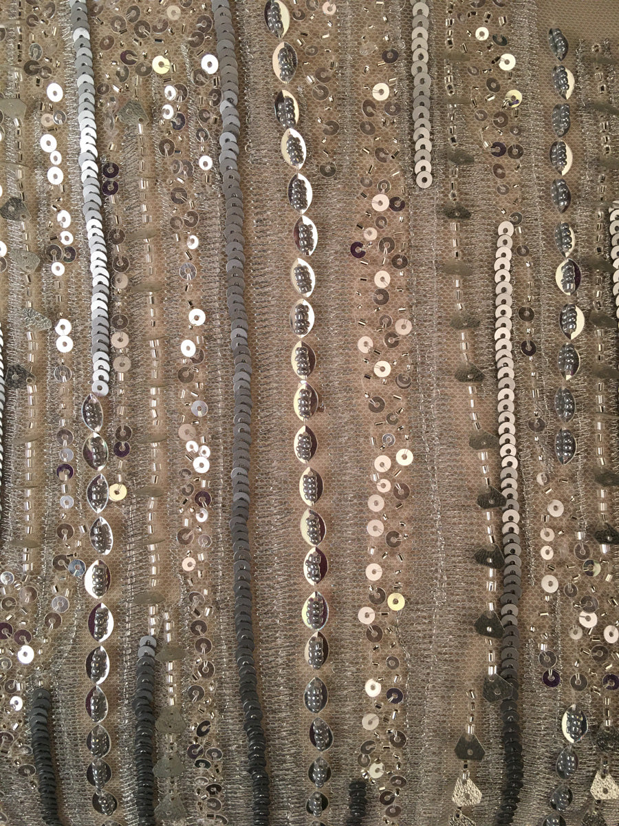 #41456 Ethereal Essence: Hand-Beaded Fabric Exuding an Ethereal Essence with Shimmering Beads and Sequins