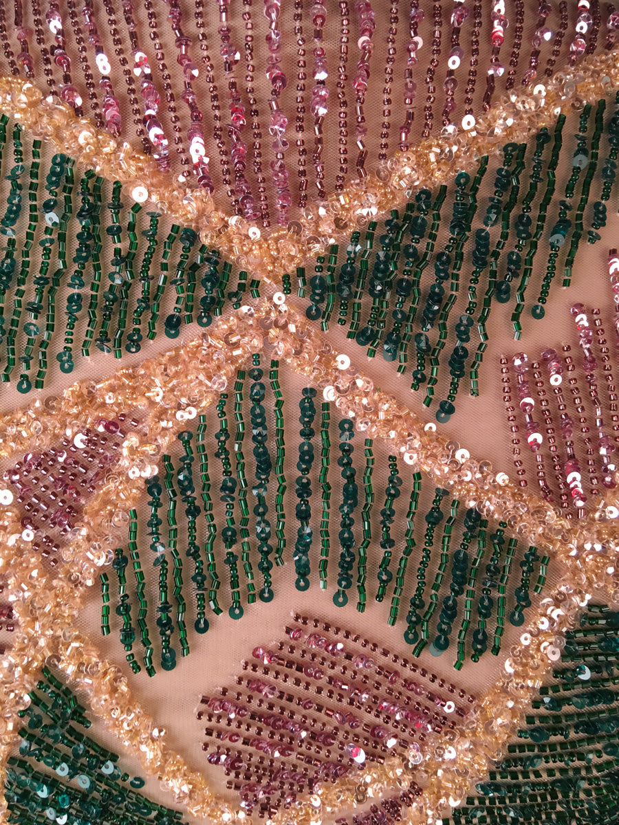 #41469 Mesmerizing Mosaic: Hand-Beaded Fabric Forming a Mesmerizing Mosaic of Beads and Sequins