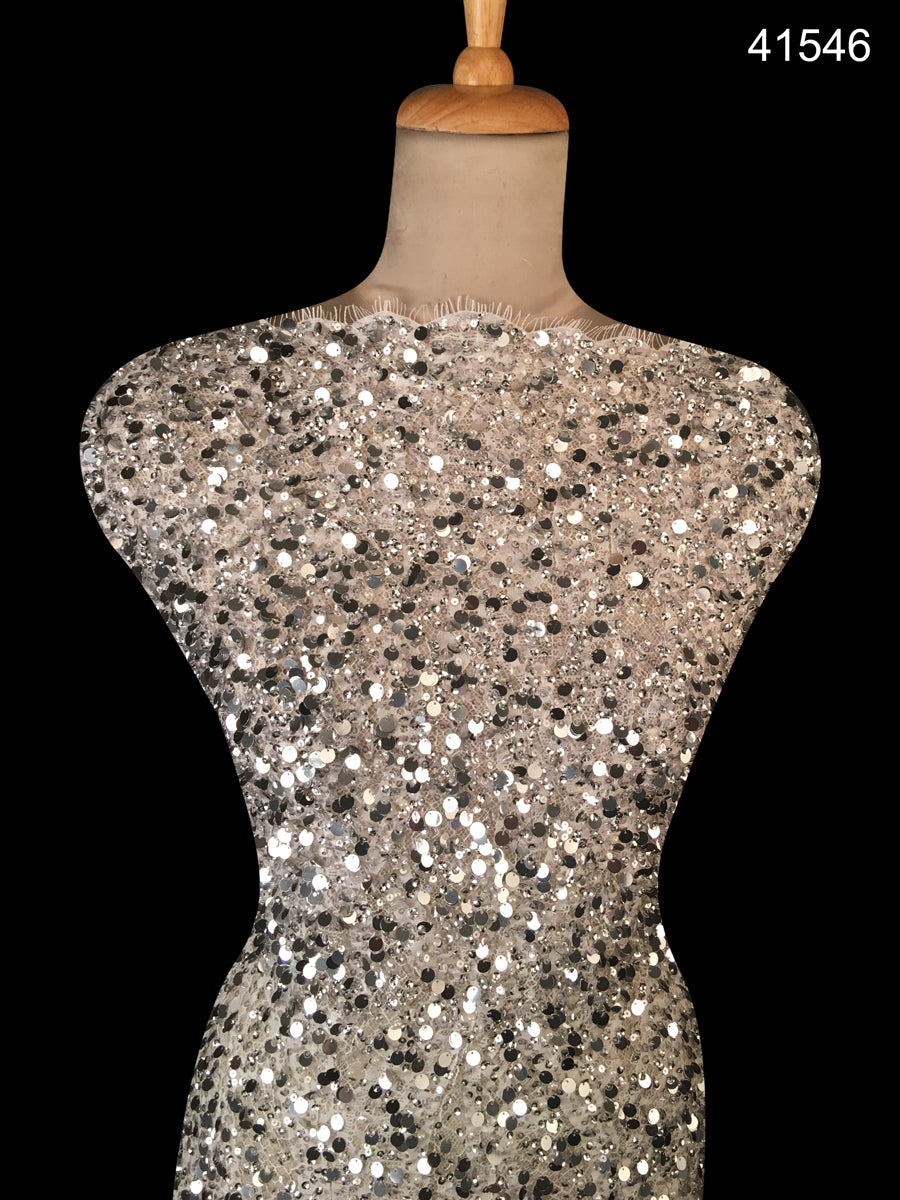 #41546 Jeweled Illusion: Hand-Beaded Fabric Creating an Illusion of Opulence with Beads and Sequins