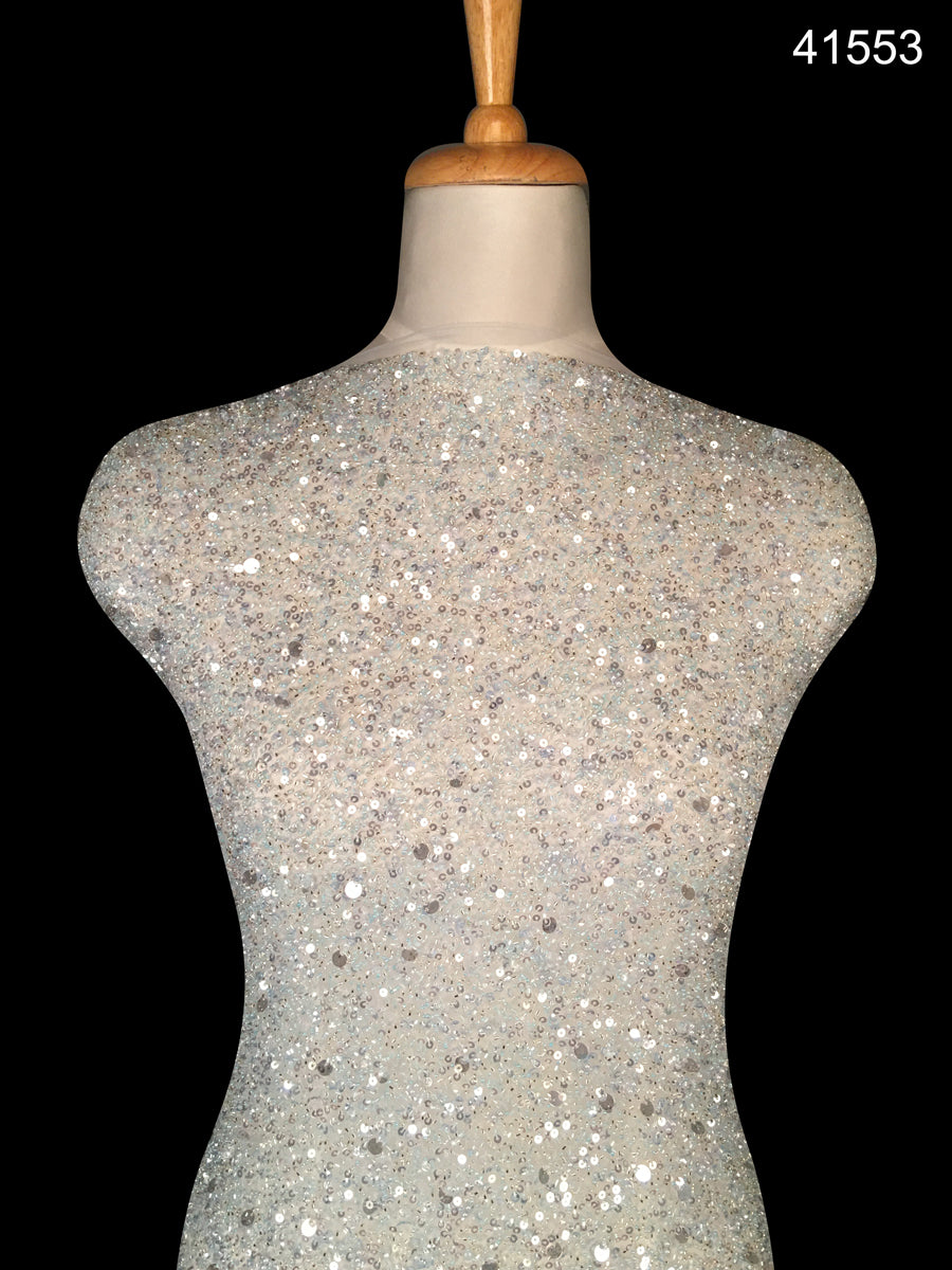 #41553 Beaded Brilliance: Hand-Beaded Fabric Featuring a Mesmerizing Combination of Beads and Sequins