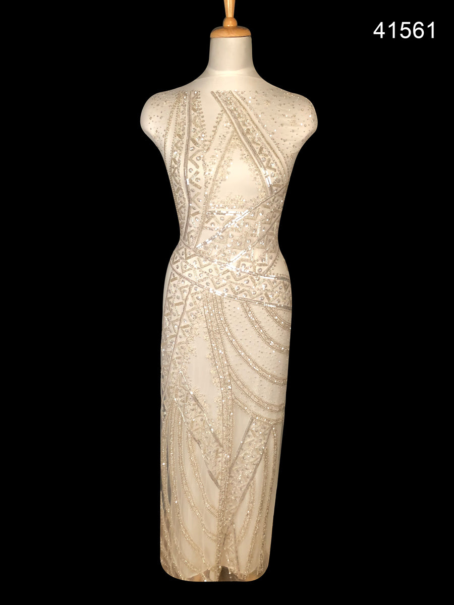 #41561 Enchanting Embellishments: Hand-Beaded Fabric Adorned with Sparkling Beads and Sequins