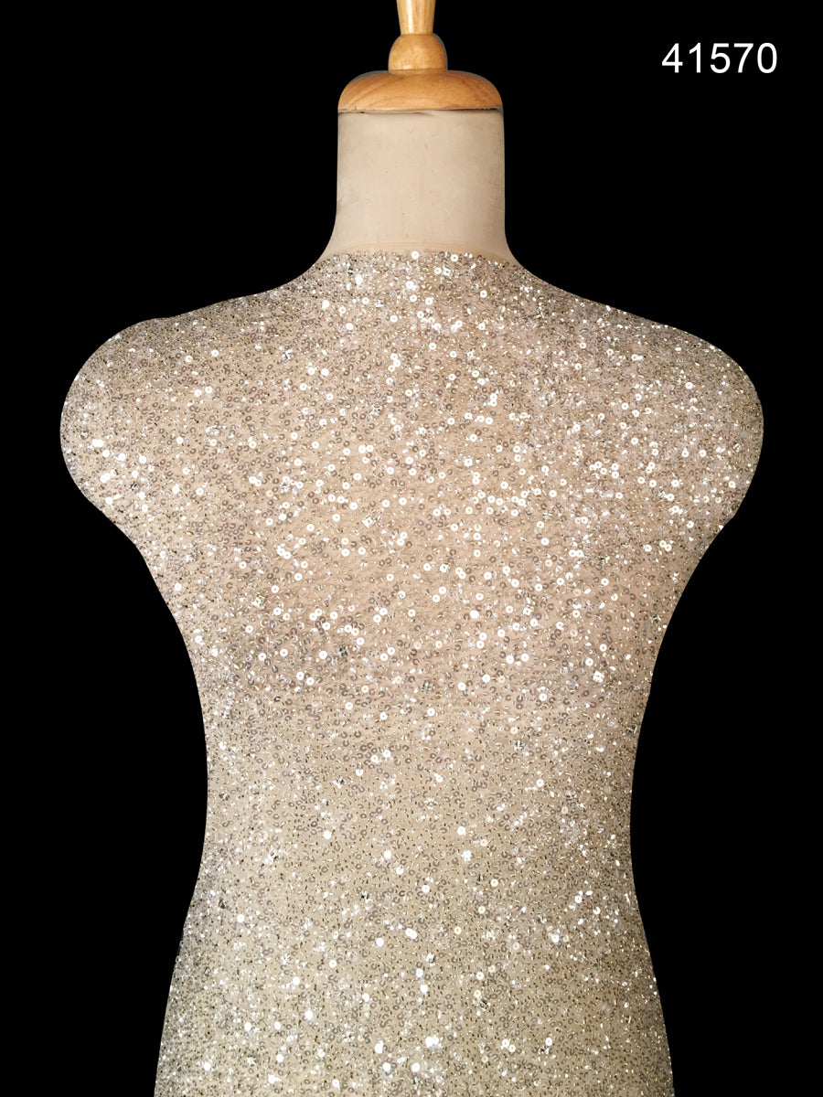 #41570 Majestic Mirage: Hand-Beaded Fabric featuring Magnificent Beads and Sequins