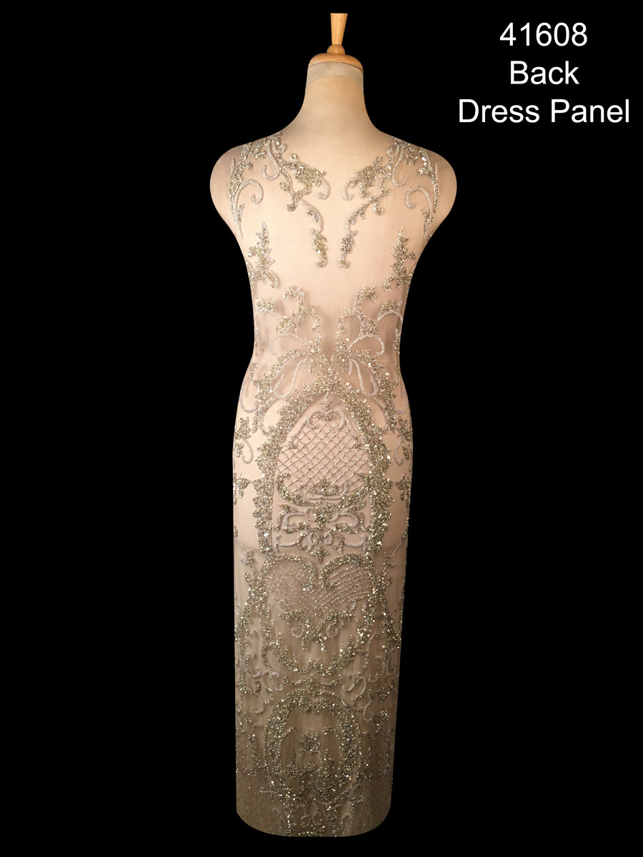 #41608 Intricate Iridescence: Hand-Beaded Dress Panel with Exquisite Beads and Mesmerizing Sequins