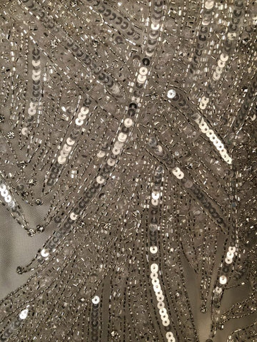 #41682 Ethereal Essence: Hand-Beaded Fabric Exuding an Ethereal Essence with Shimmering Beads and Sequins