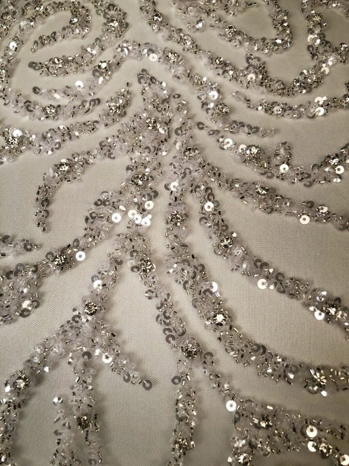 #41631 Whirling Moonlight: Hand-Beaded Fabric Whirling with the Glow of Moonlit Beads and Sequins