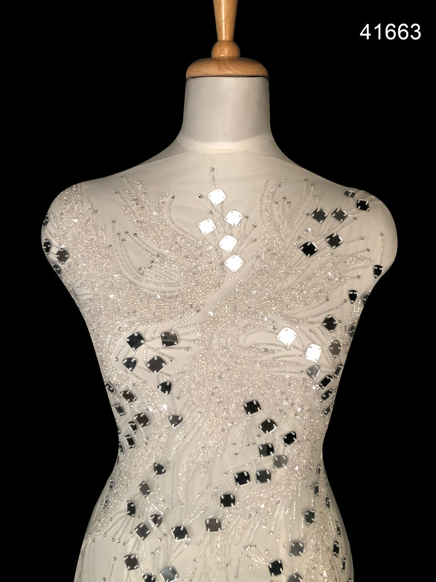 #41663 Ethereal Enchantment: Hand-Beaded Fabric Casting a Spell of Ethereal Beauty with Mesmerizing Beads and Sequins