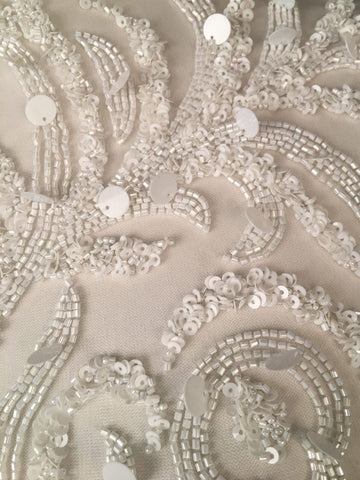 #41703 Ethereal Enigma: Hand-Beaded Fabric Enveloped in an Ethereal Enigma of Shimmering Beads and Sequins