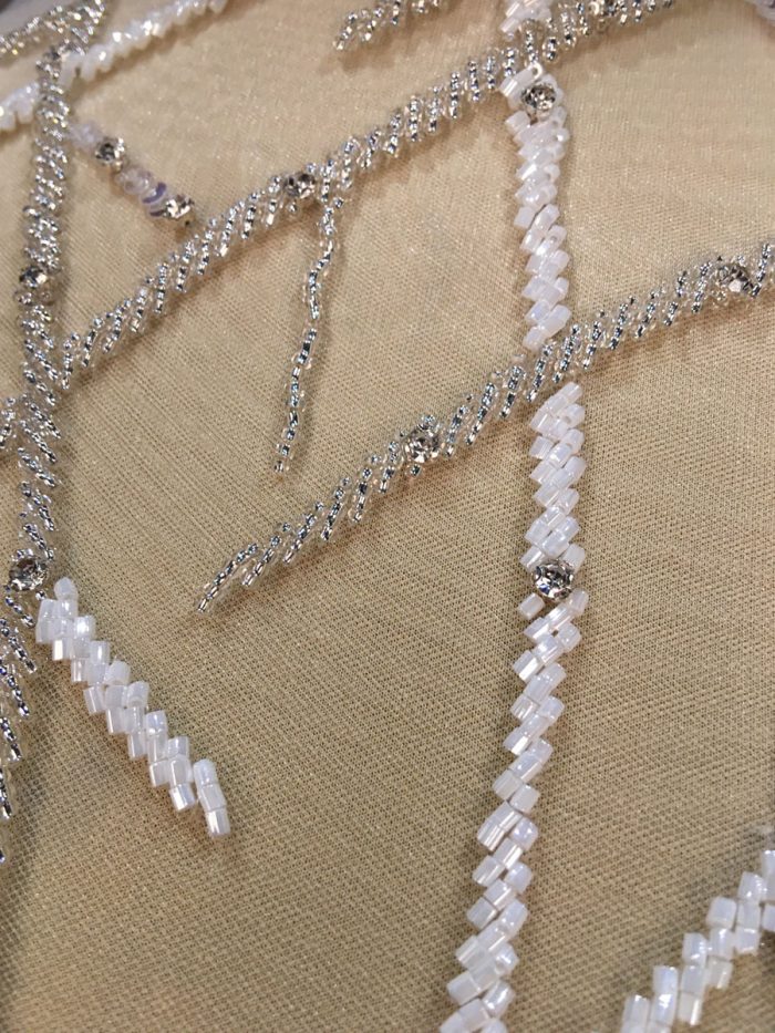 #41731 Ethereal Elegance: Hand-Beaded Bridal Fabric with Delicate Beads and Sparkling Sequins