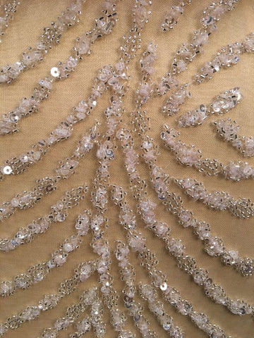 #41733 Timeless Treasures: Exquisite Hand-Beaded Bridal Fabric with Intricate Beads and Glittering Sequins