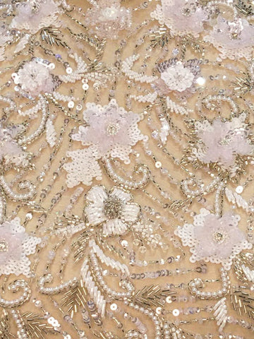 #41742 Enchanting Allure: Hand-Beaded Bridal Fabric showcasing Opulent Beads and Luminous Sequins