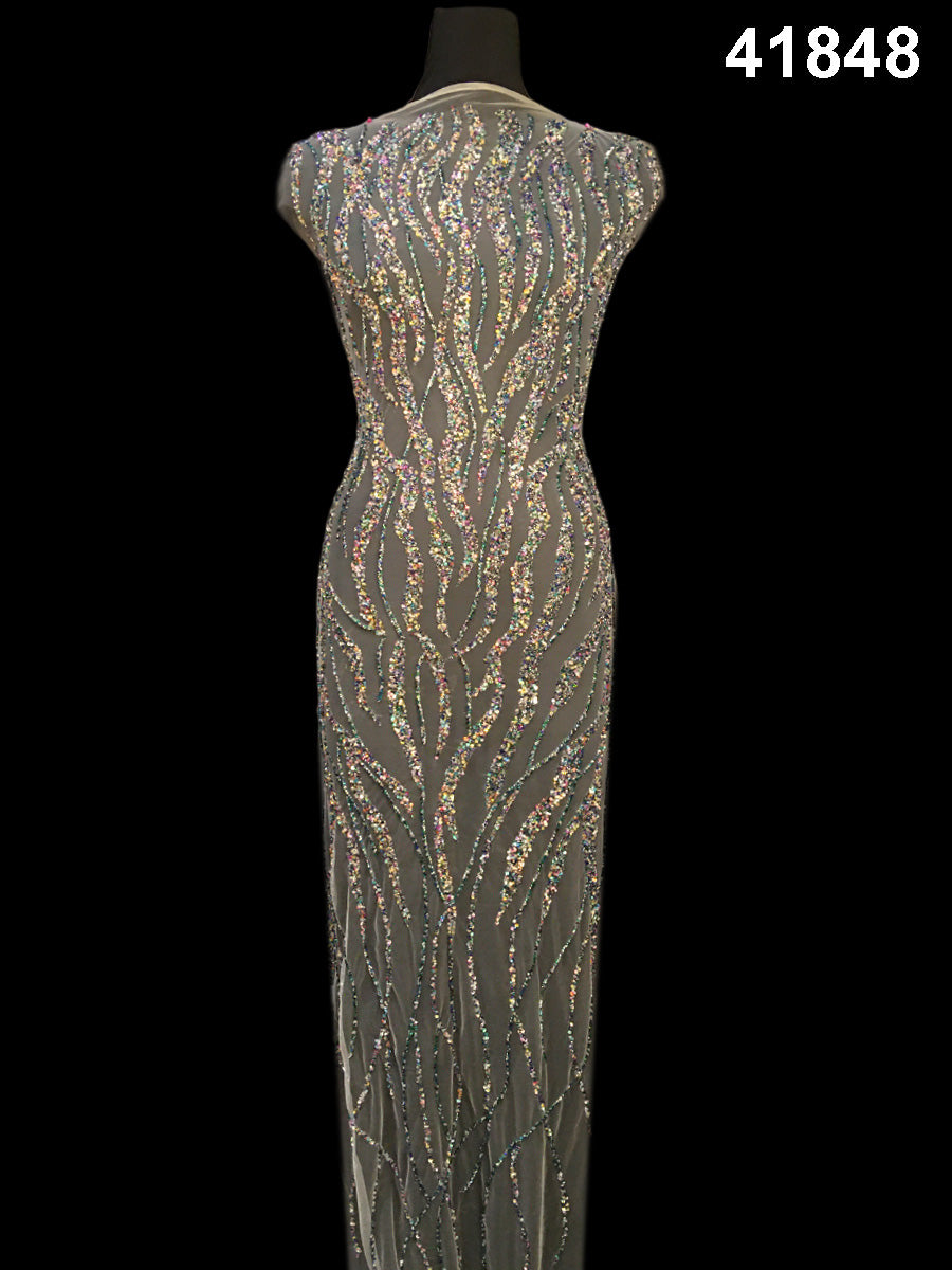 #41848 Ethereal Enchantment: Hand-Beaded Fabric Casting a Spell of Ethereal Beauty with Mesmerizing Beads and Sequins