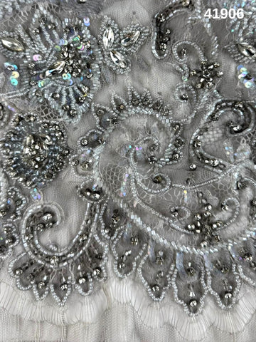 #41906 Exquisite Hand-Beaded Lace Floral Design with Beads, Sequins, and Rhinestones – Elegant Embellishments for Couture Fashion