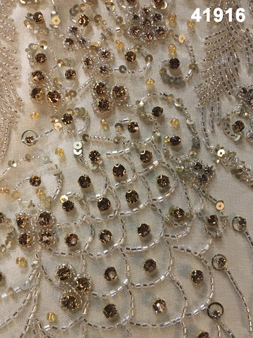 #41916 Glimmering Grace: Hand-Beaded Fabric Exuding Grace with Glowing Beads, Beautiful Rhinestones and Sequins