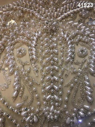 #41923 Glimmering Grace: Hand-Beaded Fabric Exuding Grace with Glowing Beads and Sequins