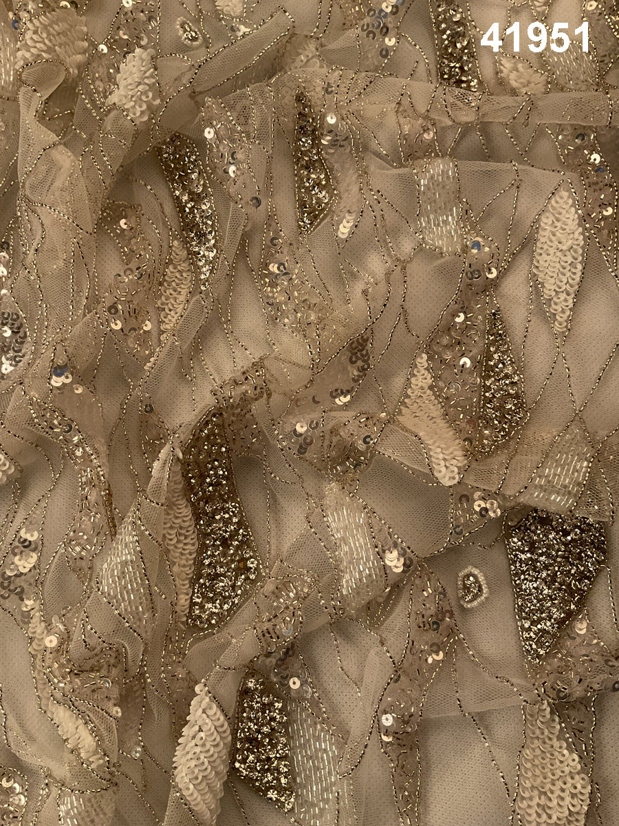 #41951 Ethereal Enchantment: Hand-Beaded Fabric Casting a Spell of Ethereal Beauty with Mesmerizing Beads and Sequins