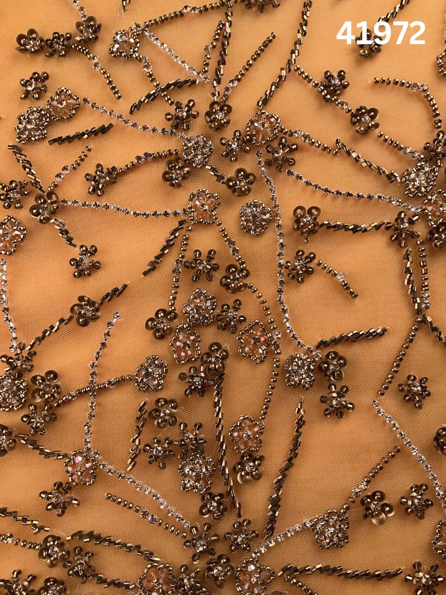 #41972 Enchanted Symphony: Hand-Beaded Fabric Orchestrating an Enchanting Symphony of Beads and Sequins