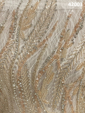 #42003 Whispering Winds: Hand-Beaded Fabric with Delicate Beads and Sparkling Sequins