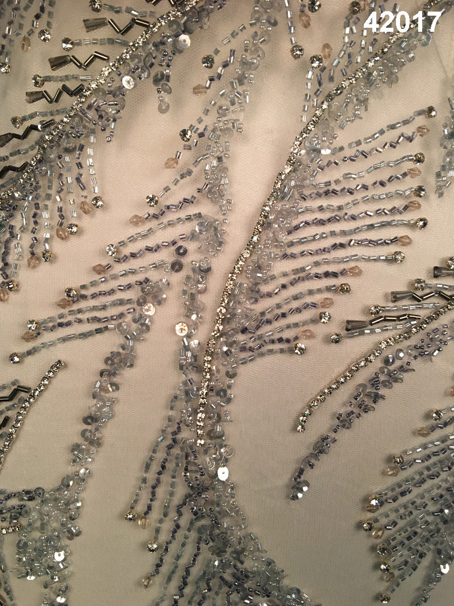 #42017 Whispering Whimsy: Hand-Beaded Fabric with Delicate Whispers of Beads and Sequins