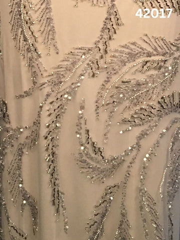 #42017 Exquisite Hand-Beaded Fabric in Abstract Design – Elegantly Embellished with Rhinestones, Beads, and Sequins for Couture, Eveningwear, and Luxury Fashion