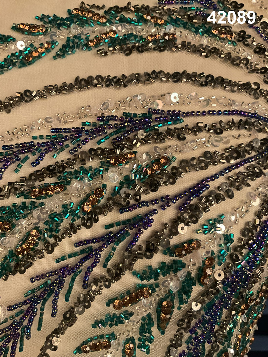 #42089 Serenity Sparkle: Hand-Beaded Fabric Infused with Serene Sparkles of Beads and Sequins