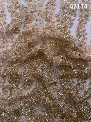 #42114 Dazzling Delights: Hand-Beaded French Lace Fabric Adorned with Captivating Beads and Sequins