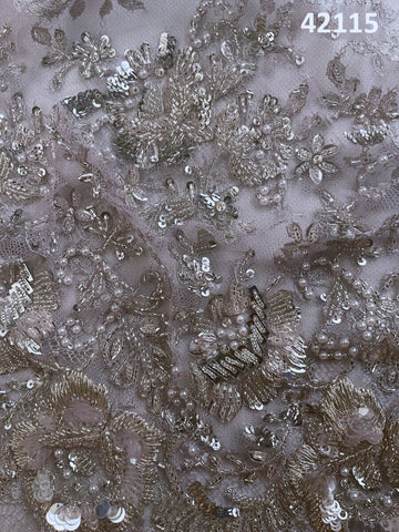 #42115 Whimsical Whispers: Hand-Beaded French Lace Fabric Whispering with Enchanting Beads and Sequins