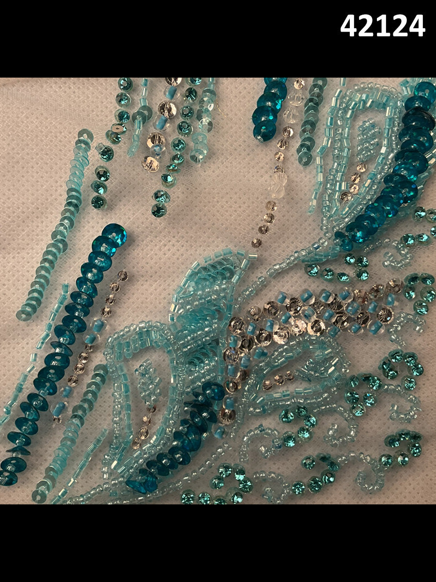 #42124 Dazzling Delights: Hand-Beaded Fabric Adorned with Captivating Beads and Sequins