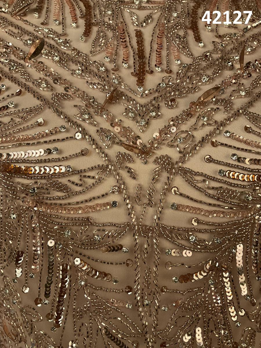 #42127 Radiant Reverie: Hand-Beaded Fabric Evoking a Dreamy Aura with Shimmering Beads and Sequins