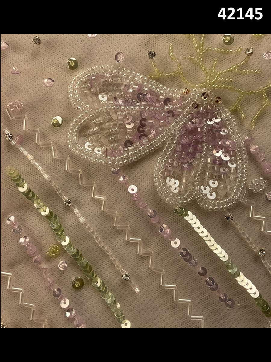 #42145 Whispering Winds: Hand-Beaded Fabric with Delicate Beads and Sequins