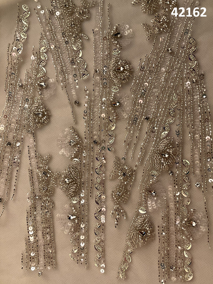 #42162 Whispering Winds: Hand-Beaded Fabric with Delicate Beads and Sparkling Sequins