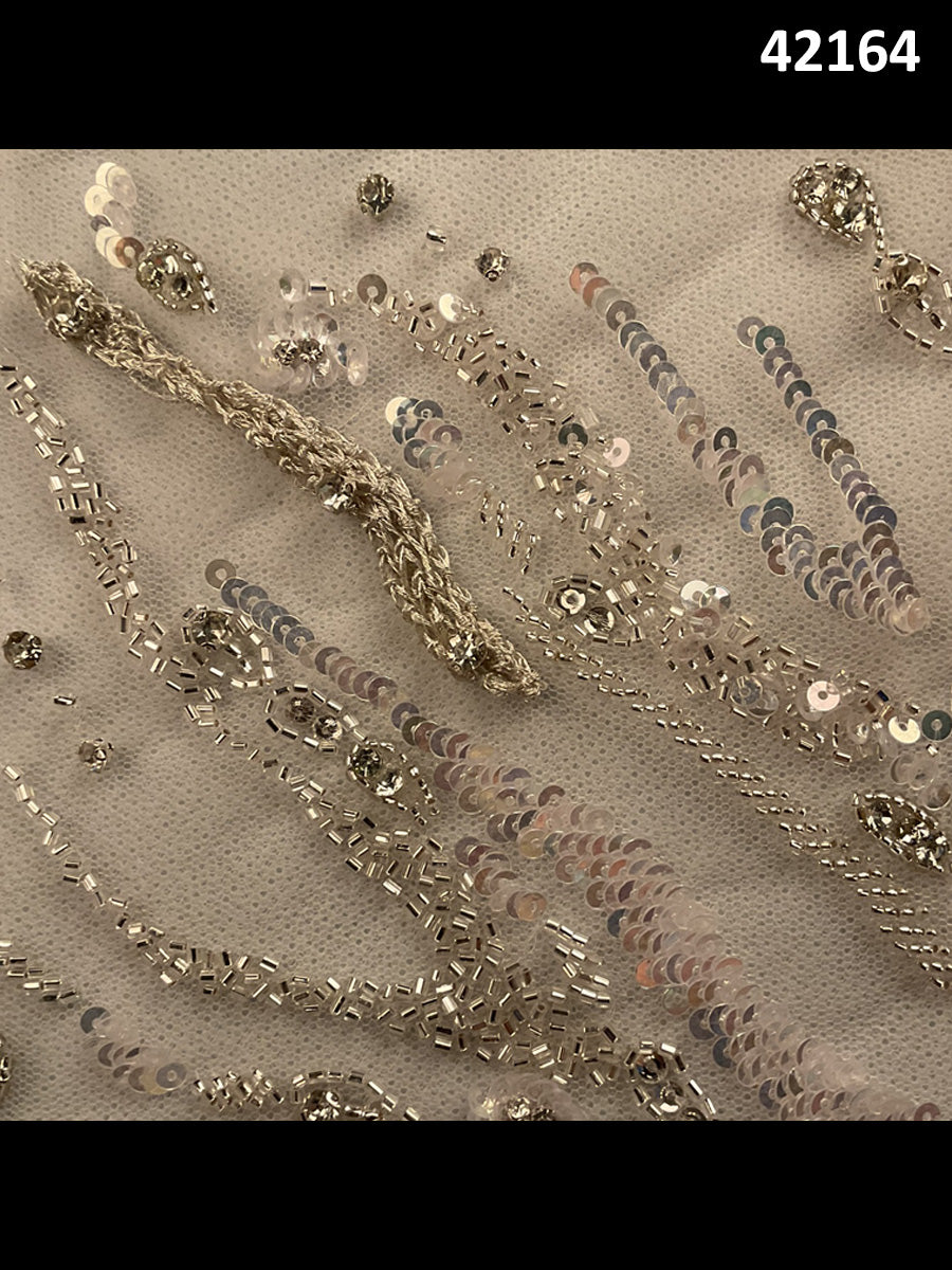 #42164 Whispering Winds: Hand-Beaded Fabric with Delicate Beads and Sequins