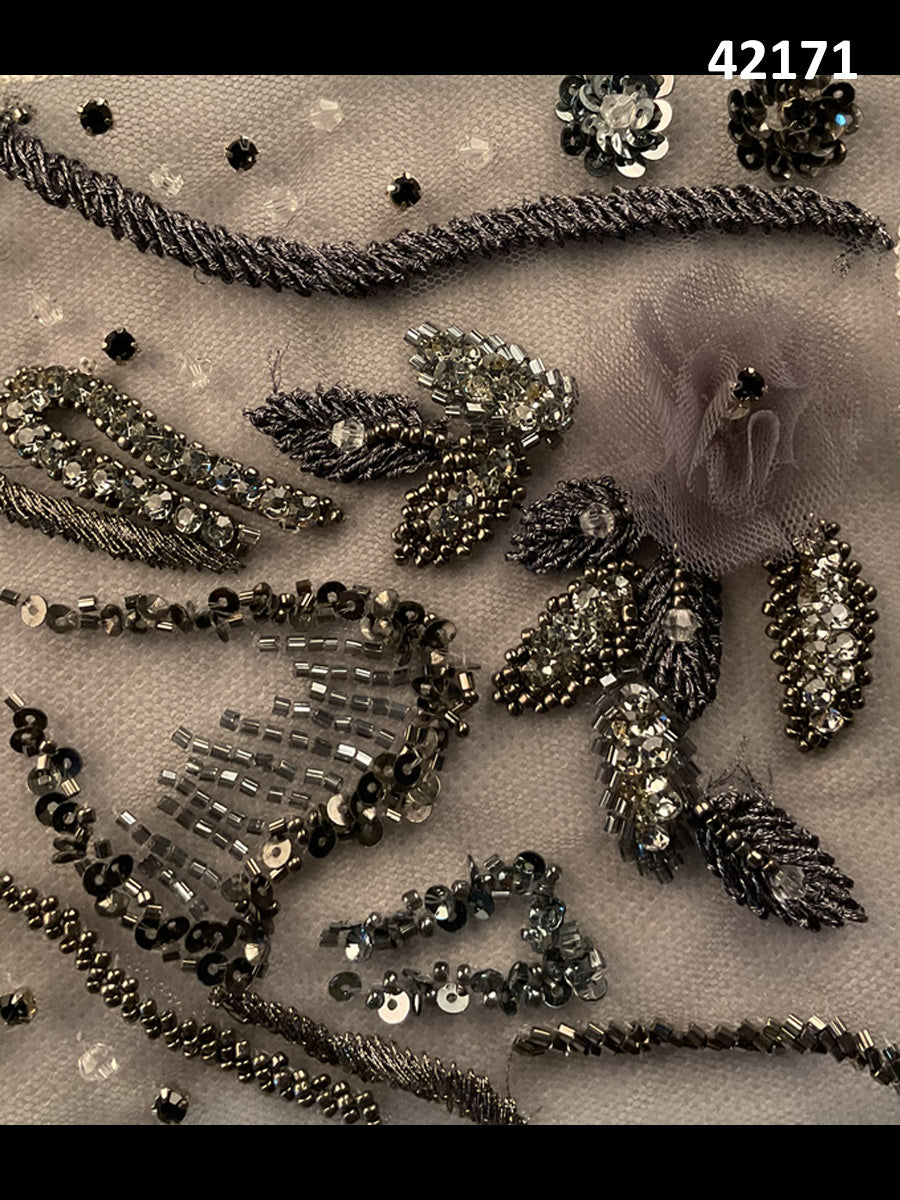 #42171 Vibrant Hand-Beaded Fabric in Abstract Design – Intricately Embellished with Rhinestones, Beads, Sequins, and Crystals for Luxury Couture, Bridal, and High-Fashion Creations