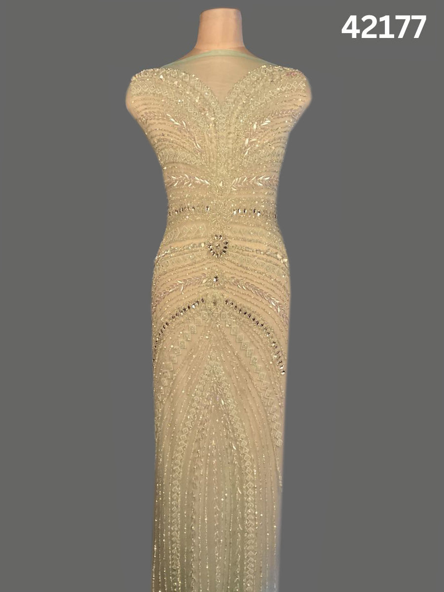 #42177 Exquisite Hand-Beaded Dress Panel in Asymmetric Design – Lavishly Embellished with Rhinestones, Sequins, Pearls, and Crystals for Couture Gowns, Bridal Wear, and Luxury Fashion