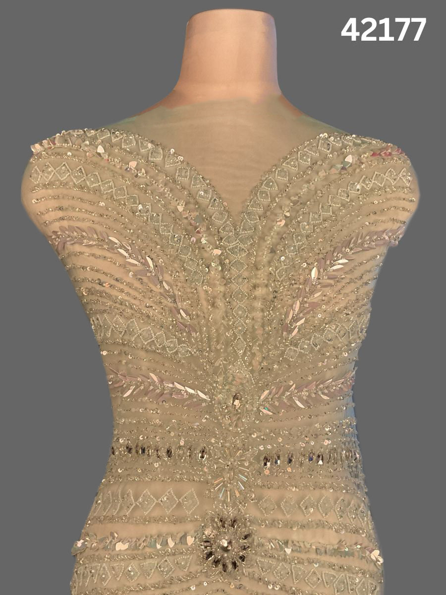 #42177 Exquisite Hand-Beaded Dress Panel in Asymmetric Design – Lavishly Embellished with Rhinestones, Sequins, Pearls, and Crystals for Couture Gowns, Bridal Wear, and Luxury Fashion