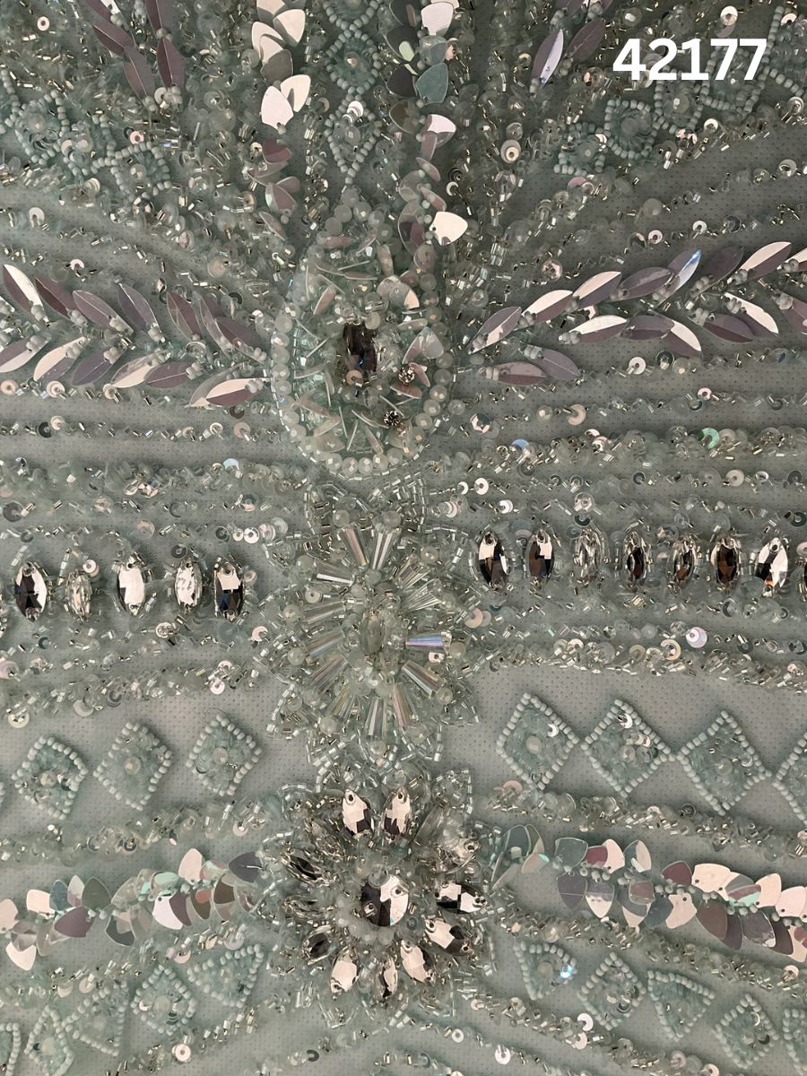 #42177 Exquisite Hand-Beaded Dress Panel in Asymmetric Design – Lavishly Embellished with Rhinestones, Sequins, Pearls, and Crystals for Couture Gowns, Bridal Wear, and Luxury Fashion