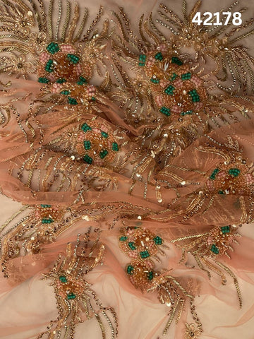 #42178 Vibrant Hand-Beaded Fabric in Multi-Color Floral Design – Intricately Embellished with Beads, Rhinestones, Sequins, and Crystals for Luxury Bridal, Couture, and Occasion Wear