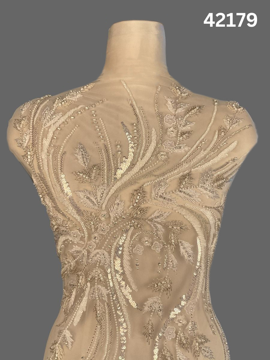 #42179 Luxurious Hand-Beaded Fabric in Abstract Design – Embellished with Intricate Beads, Rhinestones, Sequins, Crystals, Pearls, and Fine Thread Work for Couture, Bridal, and High-End Fashion