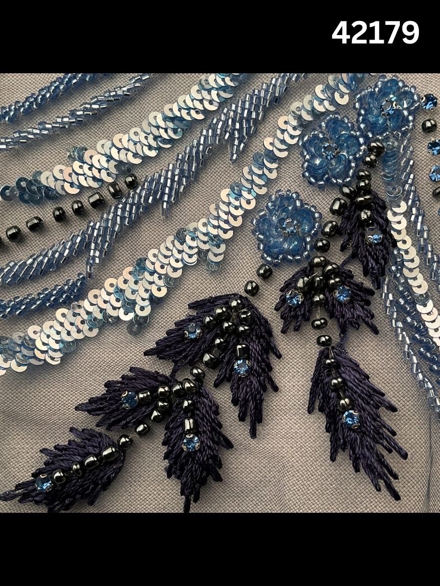 #42179 Luxurious Hand-Beaded Fabric in Abstract Design – Embellished with Intricate Beads, Rhinestones, Sequins, Crystals, Pearls, and Fine Thread Work for Couture, Bridal, and High-End Fashion